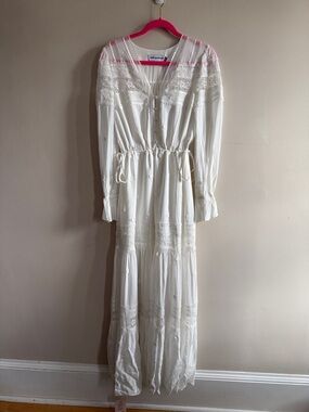 Self-Portrait | Dresses | Nwt Selfportrait Linen Lace Insert Midi Dress  White | Poshmark